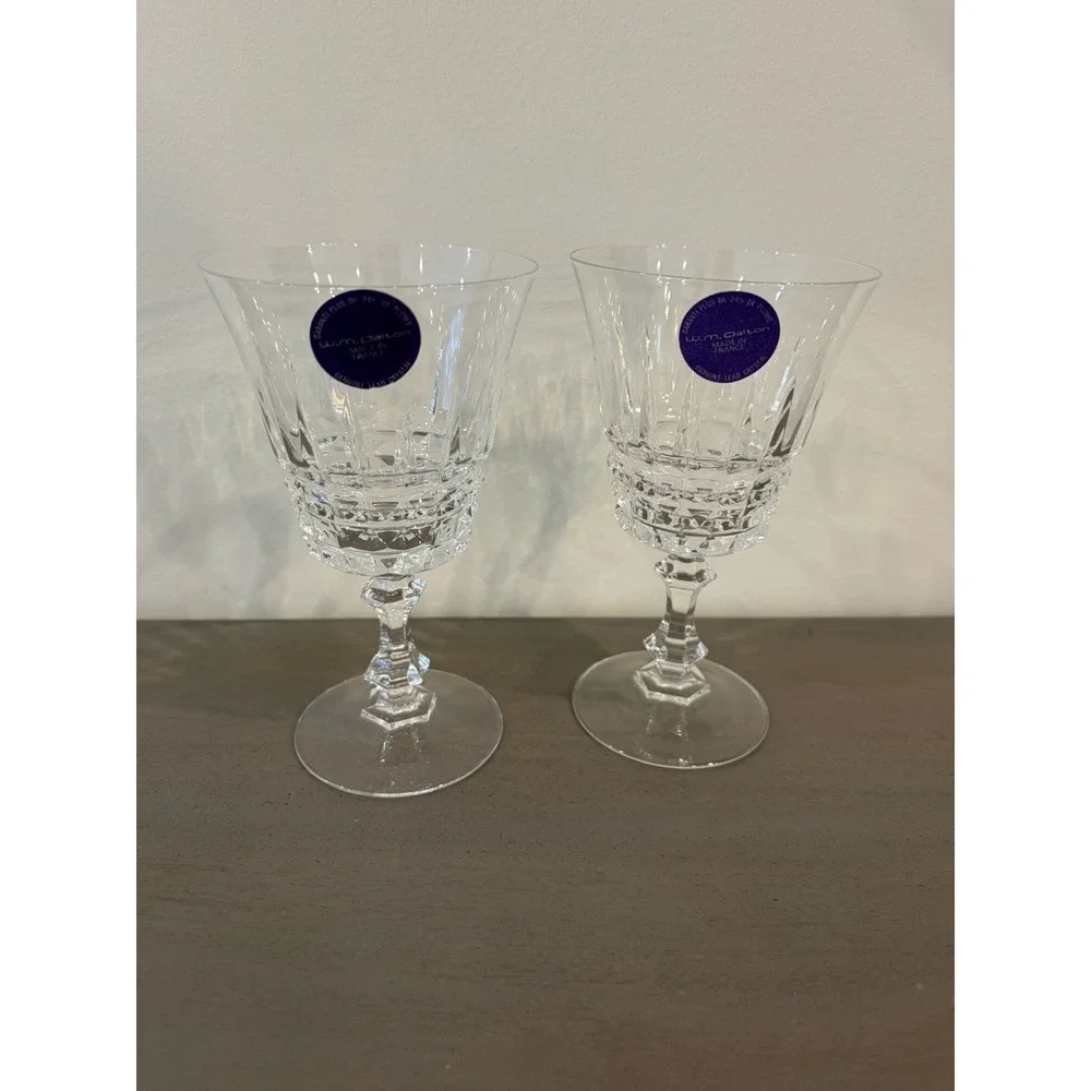 Vintage W.M Dalton 24% French Lead Crystal 2 Goblets Original Stickers On Them
